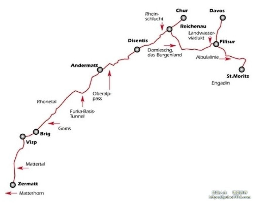 【瑞士冰河列車旅遊】❤️瑞士策馬特zermatt到聖莫里茲住宿 世界最美國家旅行(下)!! - 第15張圖 瑞士冰河列車路線圖