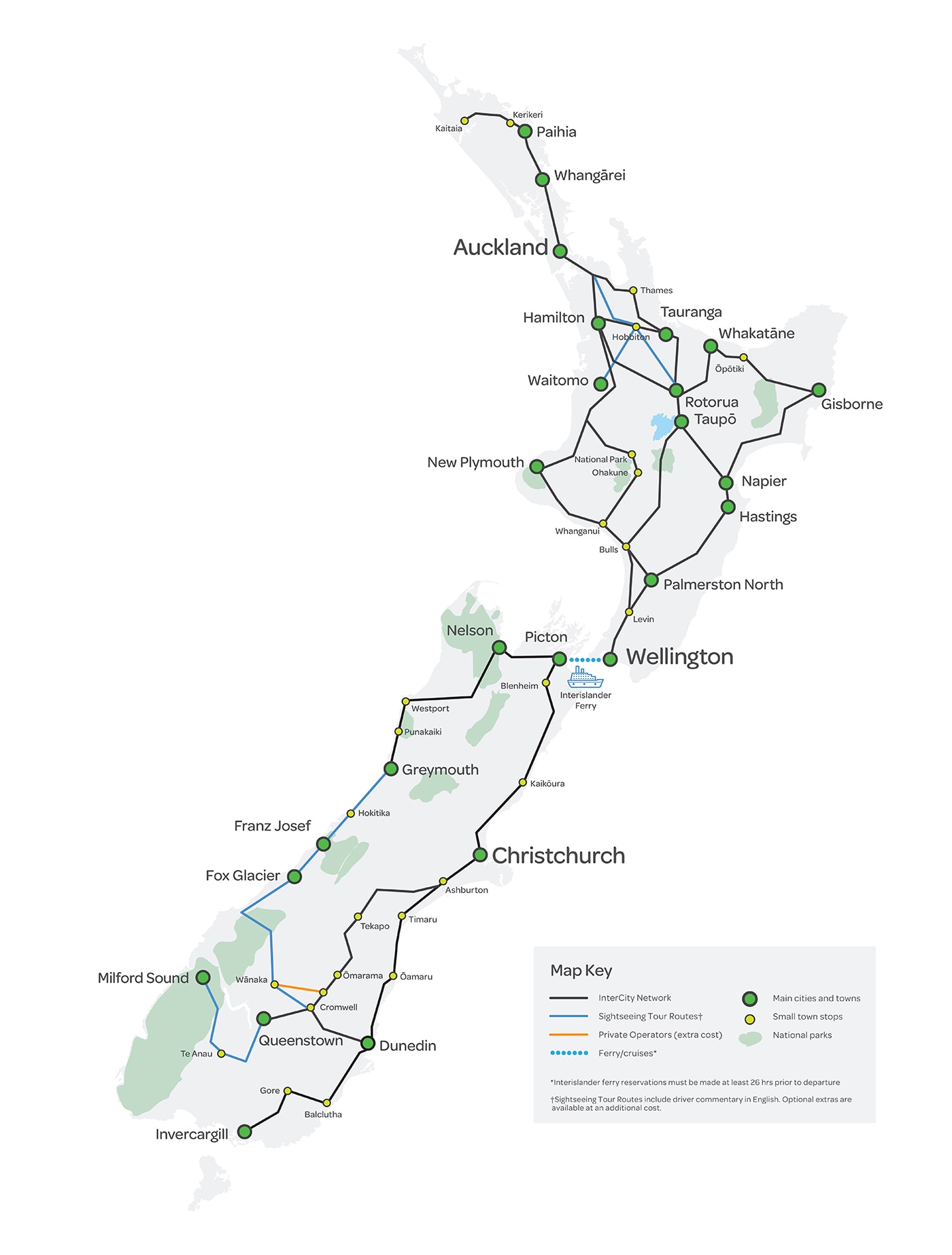 紐西蘭Intercity巴士交通路線地圖  紐西蘭南北島交通