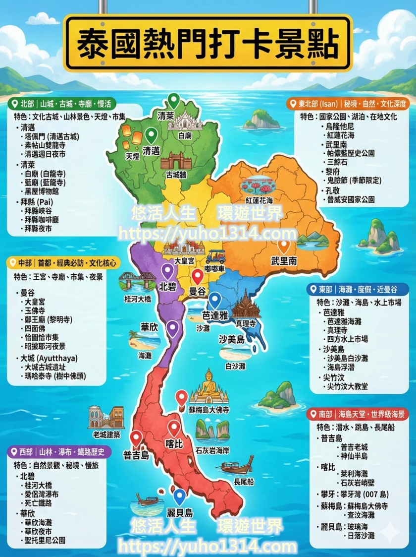 泰國自由行熱門打卡景點地圖