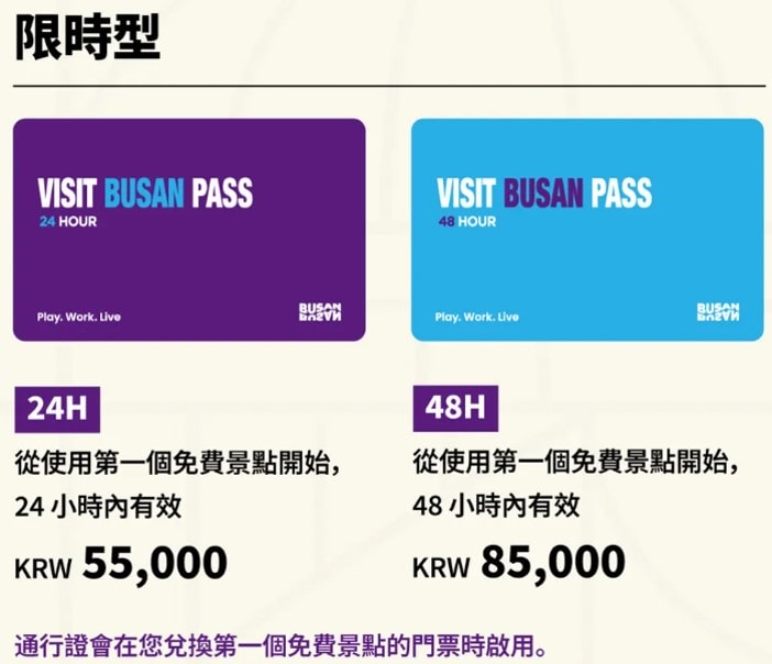 2026釜山通行證攻略》韓國釜山自由行省錢必買!VISIT BUSAN PASS景點行程/購買教學/遊艇預約注意事項 - 第2張圖 釜山通行證限時型