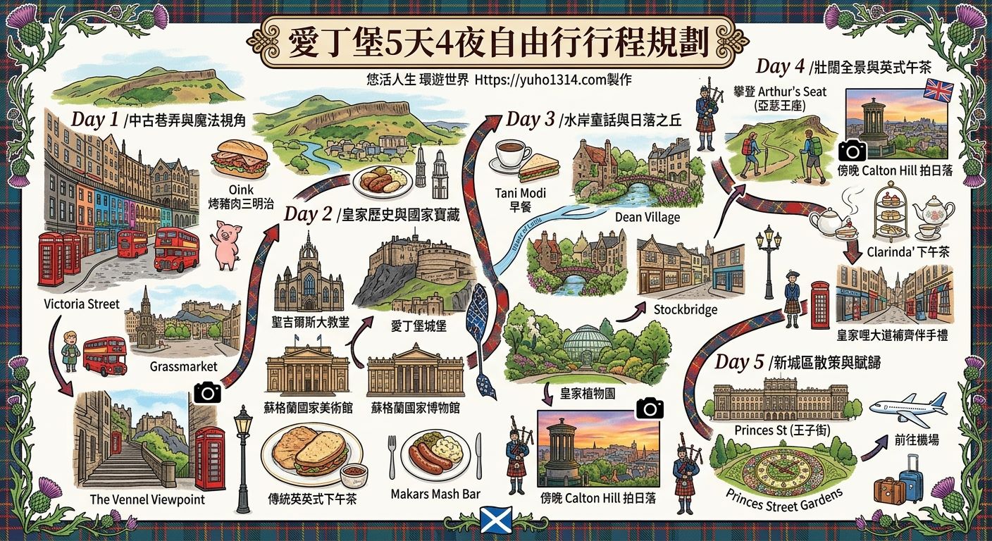 【2026英國愛丁堡Edinburgh旅遊攻略】城堡自由行景點地圖交通住宿花費全攻略 - 第4張圖 愛丁堡5天4夜edinburgh自由行行程規劃